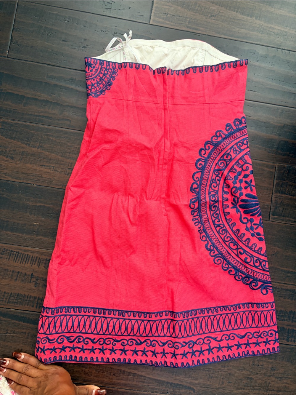 Lilly Pulitzer Strapless Dress Navy Medallion Print Coral Medium - Picture 6 of 7
